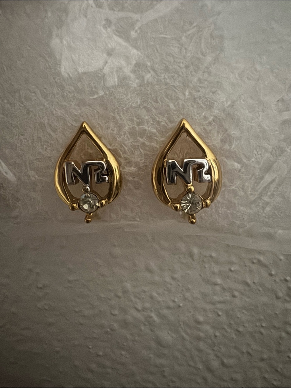 Vintage Nina Ricci Gold Tone Rhinestone Clip On Earrings Designer Signed